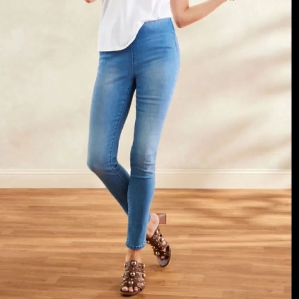 Womens Soft Surroundings Pants Supremely Soft Pull-On Skinny Jeans Petite Medium